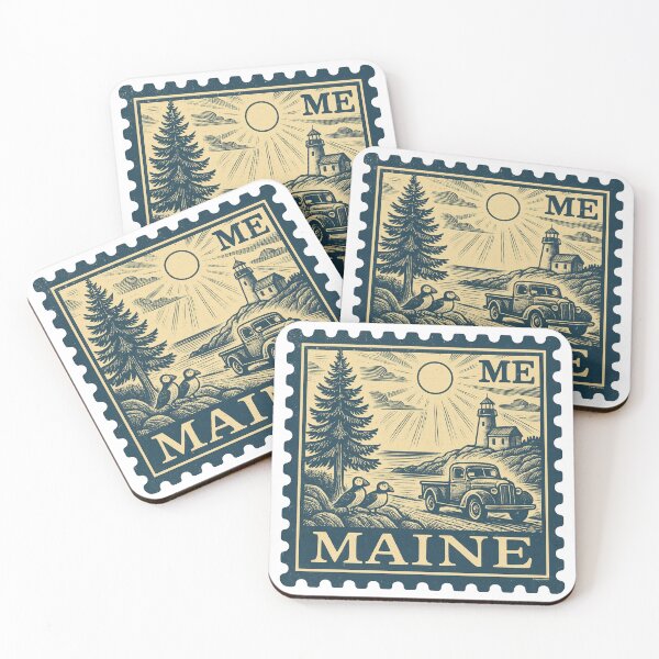 Item preview, Maine Vintage Stamp Design - Puffins & Pickups designed and sold by Automotive Art by Greg.