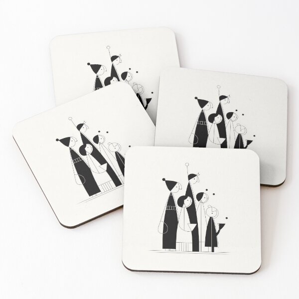 Item preview, Minimalist Black and White Christmas Carolers – Modern Geometric Holiday Art designed and sold by dawnleblanc55.