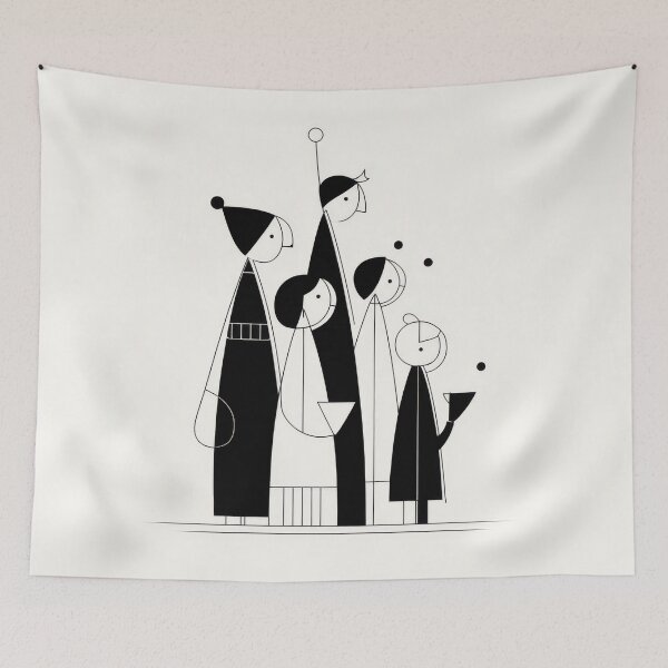 Item preview, Minimalist Black and White Christmas Carolers – Modern Geometric Holiday Art designed and sold by dawnleblanc55.