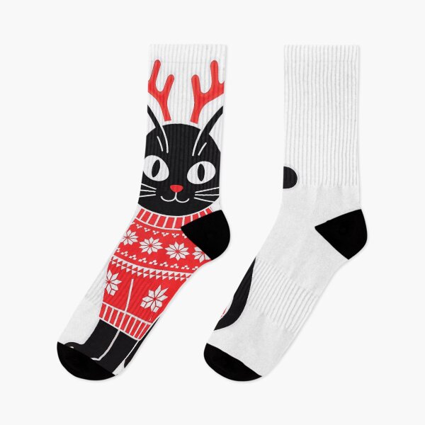 Item preview, Reindeer Cat Christmas T-Shirt: Black Cat in Red Fair Isle Sweater and Antlers. Cute Holiday Cat Lover designed and sold by ZyxDes.