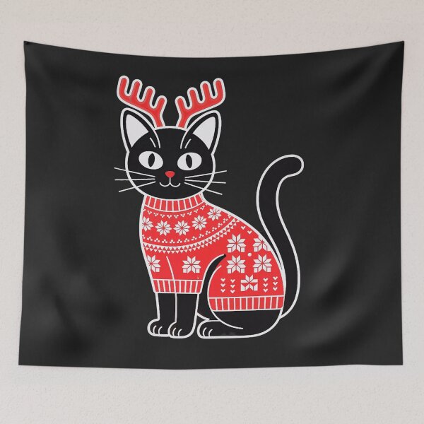 Item preview, Reindeer Cat Christmas T-Shirt: Black Cat in Red Fair Isle Sweater and Antlers. Cute Holiday Cat Lover designed and sold by ZyxDes.