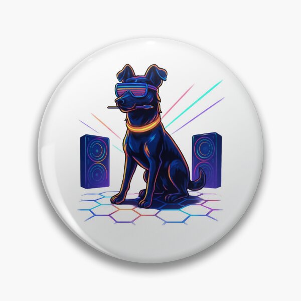 Artikelvorschau, Neon Cyber Dog – Partyhund mit LED-Brille auf leuchtender Tanzfläche entworfen und verkauft von PawWave.