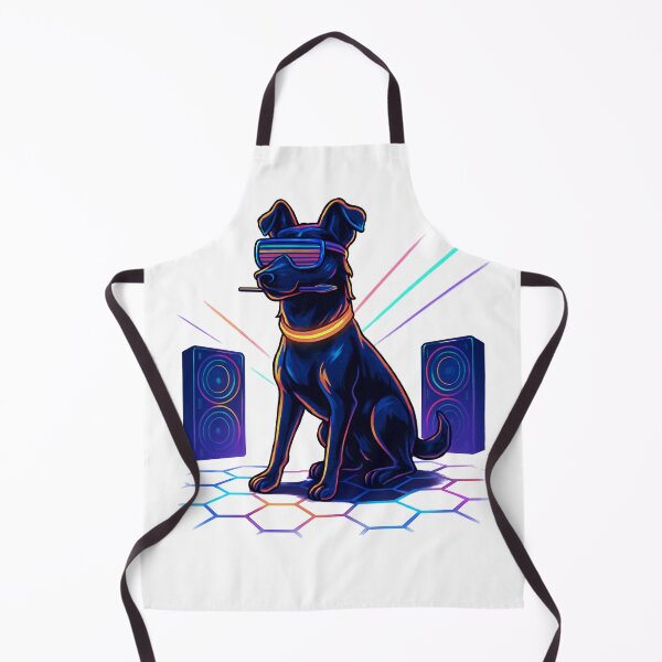 Aperçu de l'œuvre Neon Cyber Dog – Chiot de fête avec lunettes LED sur piste de danse lumineuse créée et vendue par PawWave.