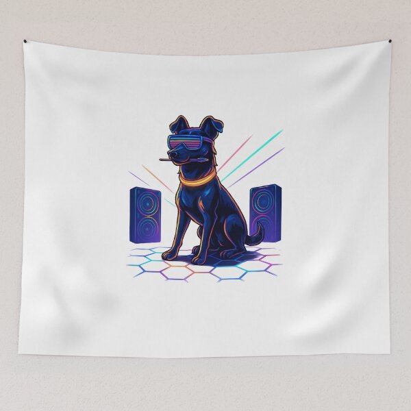 Item preview, Neon Cyber Dog – LED Glasses Party Pup on Glow Dance Floor designed and sold by PawWave.