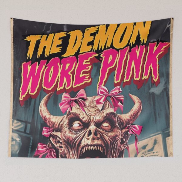 Item preview, The Demon Wore Pink Gothic Horror Movie Poster | Retro Coquette Demon Gift designed and sold by Antik by Schulz.