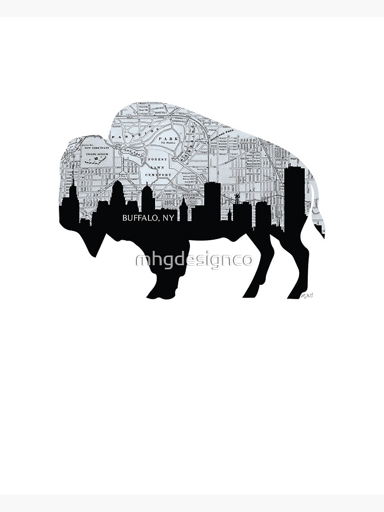 Disover Buffalo, New York Map and Skyline, Grayscale Premium Matte Vertical Poster