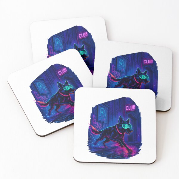 Item preview, Masked Night Runner – Cyberpunk Neon Dog in Rainy Alley designed and sold by PawWave.