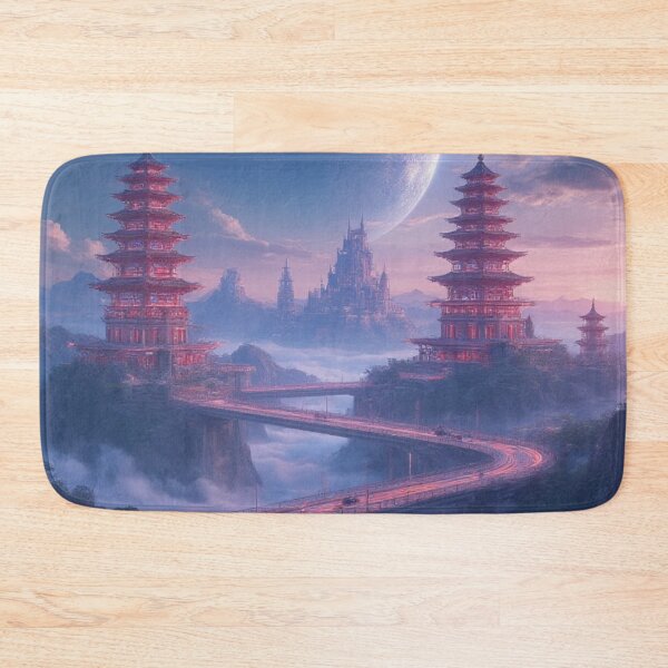 Item preview, Mystic Moonlit Pagoda City - Fantasy Landscape Art designed and sold by vekotpu.