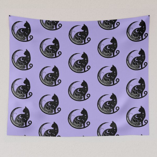 Item preview, Celestial Cat Silhouette – Mystical Night Sky Design designed and sold by Dogandesighn.
