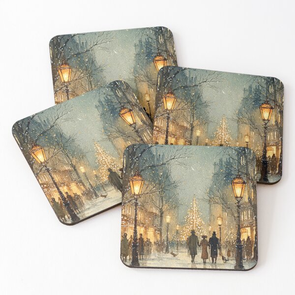 Item preview, Victorian Christmas Street Scene - Vintage Watercolor Art designed and sold by Lamarcy.