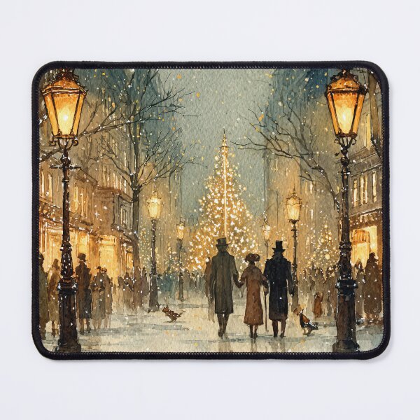 Item preview, Victorian Christmas Street Scene - Vintage Watercolor Art designed and sold by Lamarcy.