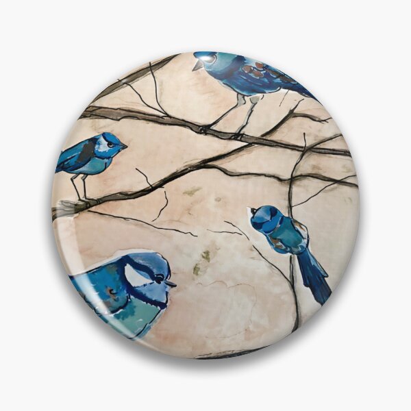 Item preview, Blue Wrens on Branches – Australian Watercolour Bird Illustration designed and sold by ArtwithKellie.