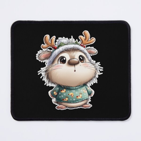 Item preview, Cute Christmas Whiskered Critter in Reindeer Sweater Illustration designed and sold by Teeny Quities.