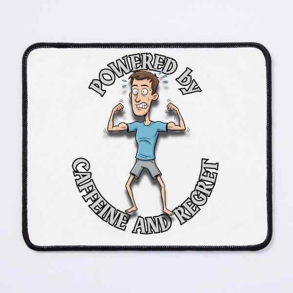 Item preview, Powered by Caffeine and Regret – Funny Gym Cartoon Design designed and sold by BeakBros.