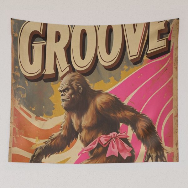 Item preview, Bigfoot Groove Coquette Pink Bow Retro Poster | Funky Sasquatch Gift designed and sold by Antik by Schulz.