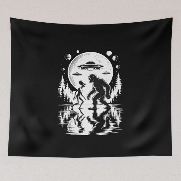Item preview, Bigfoot and Alien Moon UFO Extraterrestrial Sasquatch  designed and sold by MicanCuteStore.