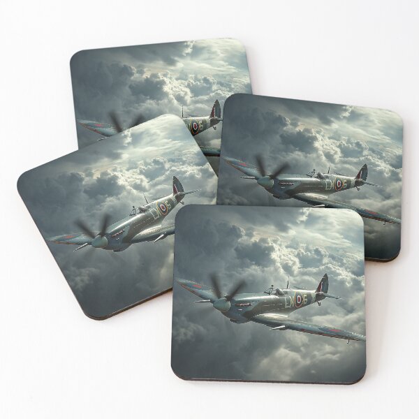 Item preview, Battle of Britain Spitfire Battling Storm Clouds Above the Countryside designed and sold by Skyframe Aviation.