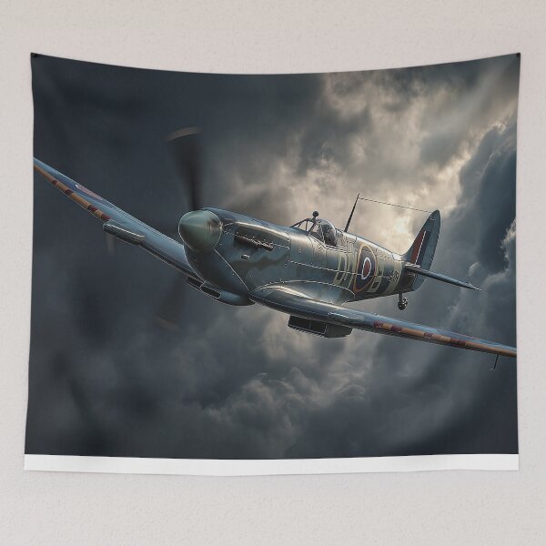 Item preview, Lone Spitfire In Flight Through Tempestuous Skies Amid Lightning Flashes designed and sold by Skyframe Aviation.