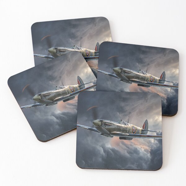 Item preview, Supermarine Spitfire Soaring Through Low Clouds Above the Countryside designed and sold by Skyframe Aviation.