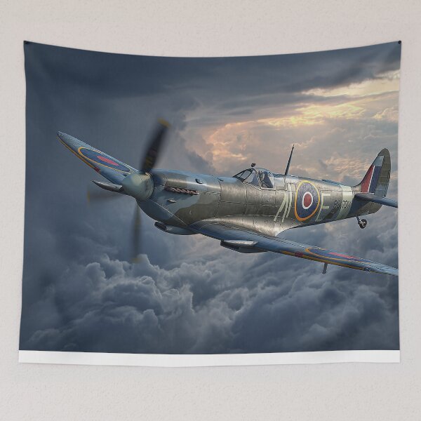 Item preview, Lone Spitfire Flying Through Dark Skies Over Europe designed and sold by Skyframe Aviation.