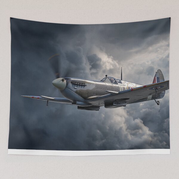 Item preview, Historic Spitfire Soaring Through Dramatic Storm Front in Low Light designed and sold by Skyframe Aviation.