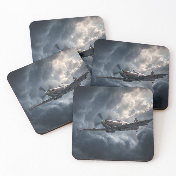 Item preview, Historic Spitfire Soaring Through Rolling Storm Clouds in Low Light designed and sold by Skyframe Aviation.