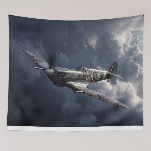 Item preview, Supermarine Spitfire Battling Dramatic Storm Front in Low Light designed and sold by Skyframe Aviation.