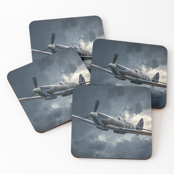 Item preview, RAF Spitfire Circling Within Dark Horizons in Wartime Skies designed and sold by Skyframe Aviation.