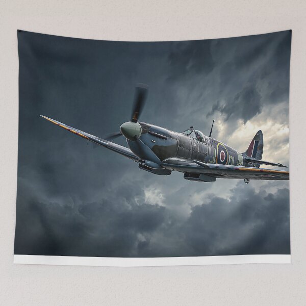 Item preview, RAF Spitfire Circling Within Dark Horizons in Wartime Skies designed and sold by Skyframe Aviation.