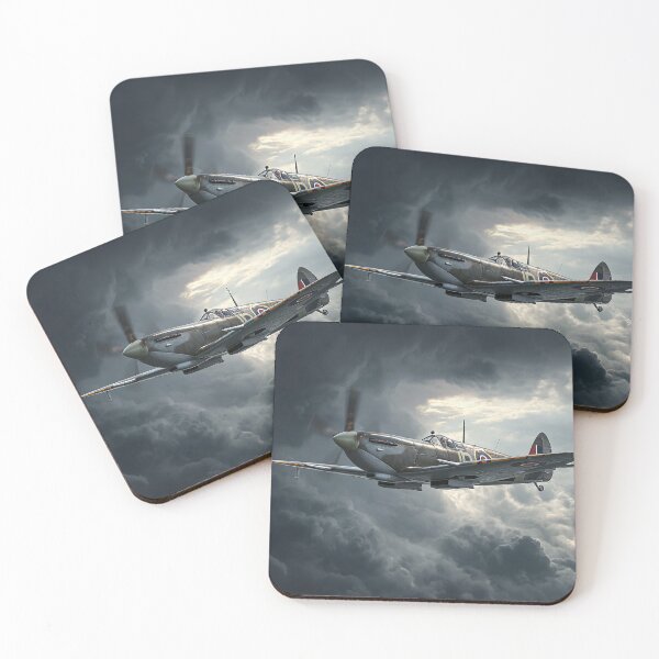 Item preview, British Spitfire In Flight Through Raging Storm Amid Lightning Flashes designed and sold by Skyframe Aviation.
