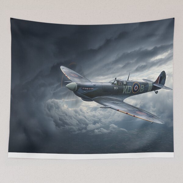 Item preview, Classic Supermarine Spitfire Flying Through Thunderous Clouds in Low Light designed and sold by Skyframe Aviation.