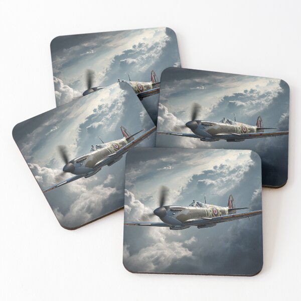 Item preview, Battle of Britain Spitfire Gliding Over Thunderclouds Over the Coast designed and sold by Skyframe Aviation.