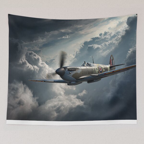 Item preview, Battle of Britain Spitfire Gliding Over Thunderclouds Over the Coast designed and sold by Skyframe Aviation.