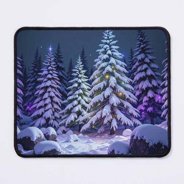 Item preview, Magical Snowy Winter Night with Illuminated Evergreen Trees designed and sold by PixelVibe782.