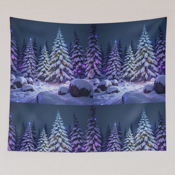 Item preview, Magical Snowy Winter Night with Illuminated Evergreen Trees designed and sold by PixelVibe782.