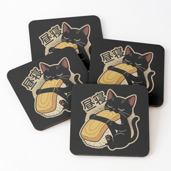 Item preview, Kawaii Black Cat Eating Tamagoyaki Sushi Retro Japanese Naptime Design designed and sold by Bongocomic.
