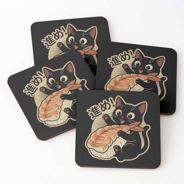 Item preview, Happy Black Cat Sushi Lover Ebi Nigiri - Retro Japanese Food Art designed and sold by Bongocomic.