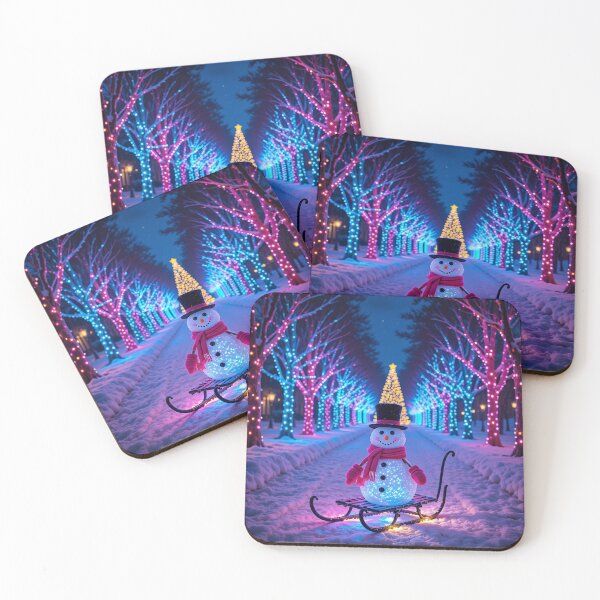 Item preview, Vibrant Winter Night with Cheerful Snowman on a Glowing Sled and Magical Holiday Lights designed and sold by PixelVibe782.