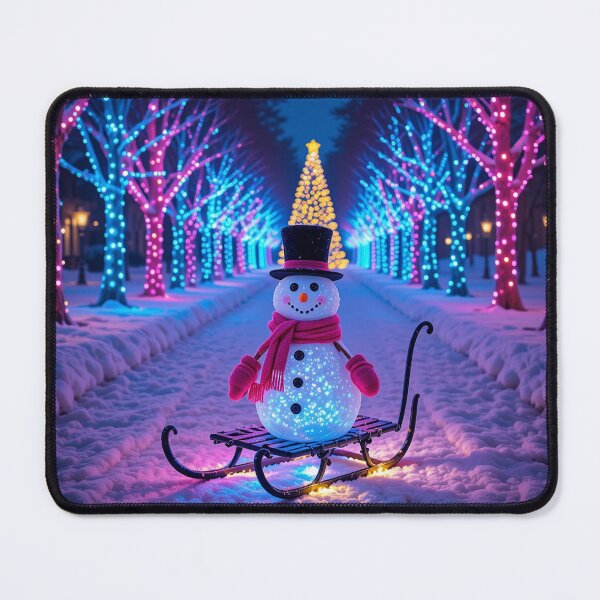 Item preview, Vibrant Winter Night with Cheerful Snowman on a Glowing Sled and Magical Holiday Lights designed and sold by PixelVibe782.
