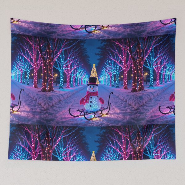 Item preview, Vibrant Winter Night with Cheerful Snowman on a Glowing Sled and Magical Holiday Lights designed and sold by PixelVibe782.