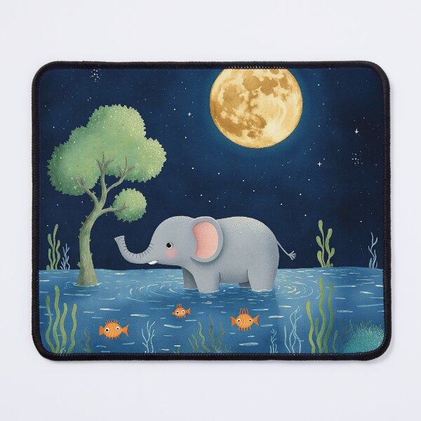 Item preview, Moonlit Elephant Wander – Gentle Nighttime Animal Illustration designed and sold by Whimsical Hug.