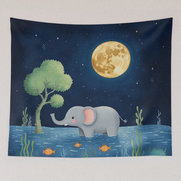 Item preview, Moonlit Elephant Wander – Gentle Nighttime Animal Illustration designed and sold by Whimsical Hug.