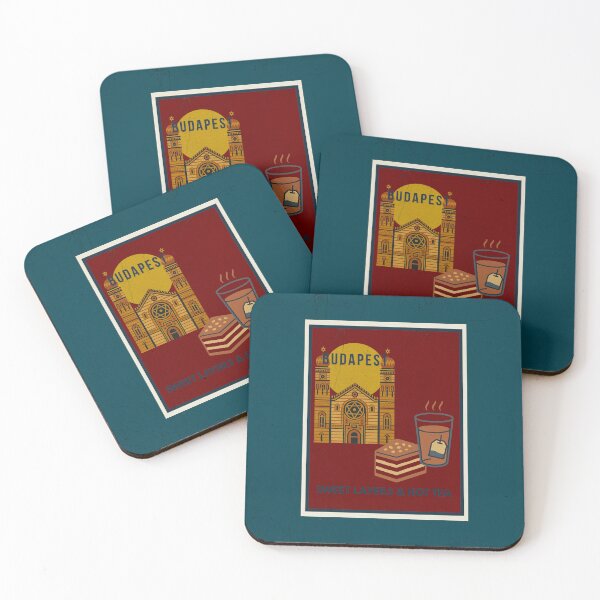 Item preview, Budapest Layered Cake & Hot Tea Poster — Art Deco Synagogue Culture Print designed and sold by IdolejaArt.