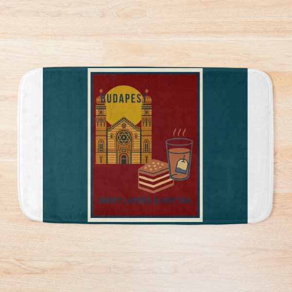 Item preview, Budapest Layered Cake & Hot Tea Poster — Art Deco Synagogue Culture Print designed and sold by IdolejaArt.