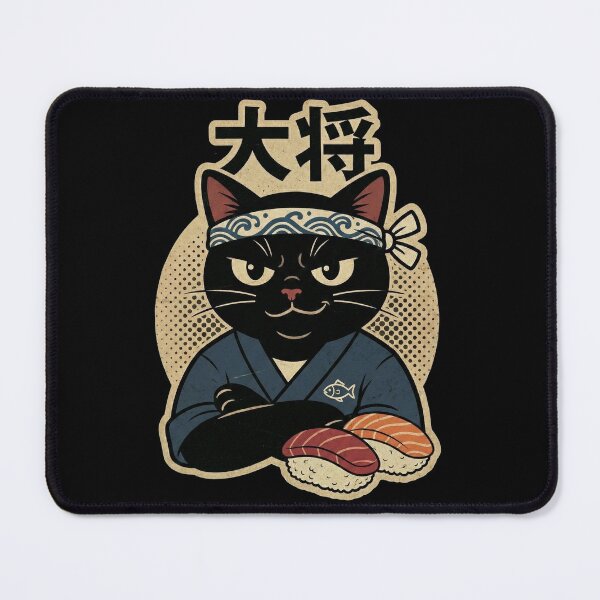 Item preview, Sushi Master Cat Taisho - Vintage Japanese Chef Black Cat Design designed and sold by Bongocomic.