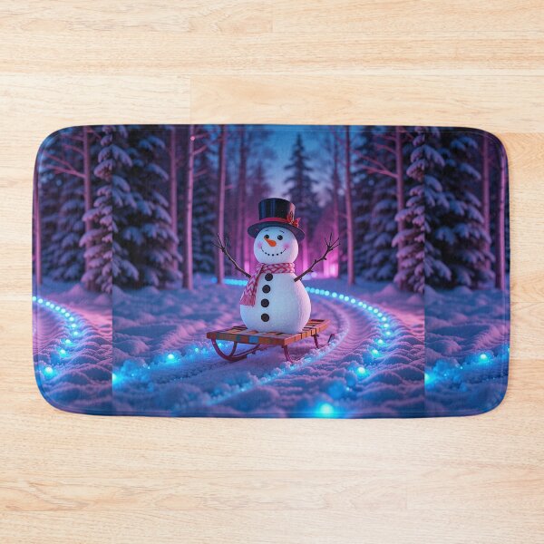 Item preview, Joyful Snowman on a Colorful Sled Along a Glowing Winter Path in a Magical Pink and Blue Forest designed and sold by PixelVibe782.