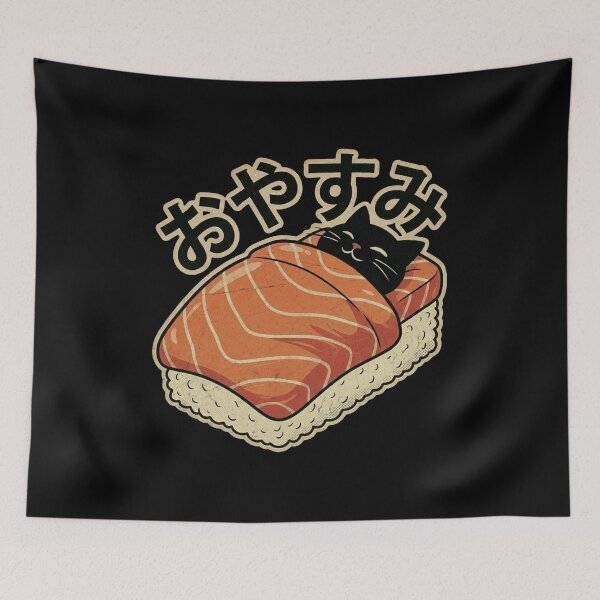 Item preview, Oyasumi Sleeping Cat Sushi Nigiri - Cute Salmon Feline Good Night Kawaii designed and sold by Bongocomic.
