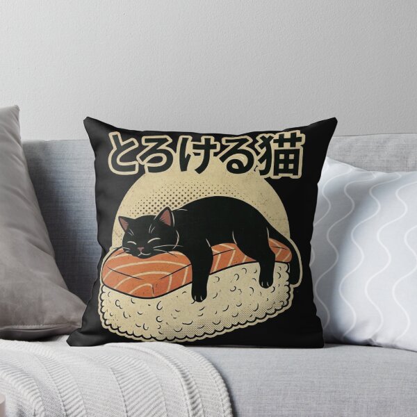 Item preview, Melting Cat Sushi Nigiri Adorable Black Cat Sleeping on Salmon Sushi Japanese Neko Foodie Art designed and sold by Bongocomic.