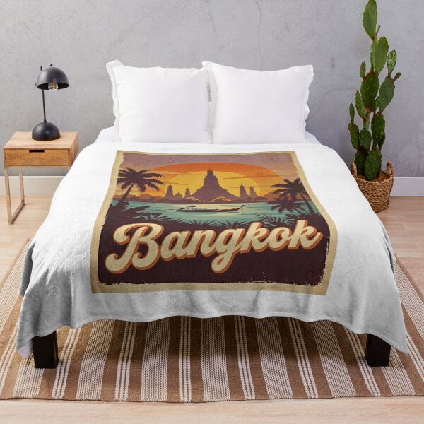 Item preview, Vintage Bangkok Sunset Wat Arun & River Boat Retro Travel Poster designed and sold by EverBranz-stor.