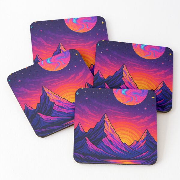 Item preview, Psychedelic Sunset Peaks – Neon Cosmic Mountainscape designed and sold by LumenWhirl.
